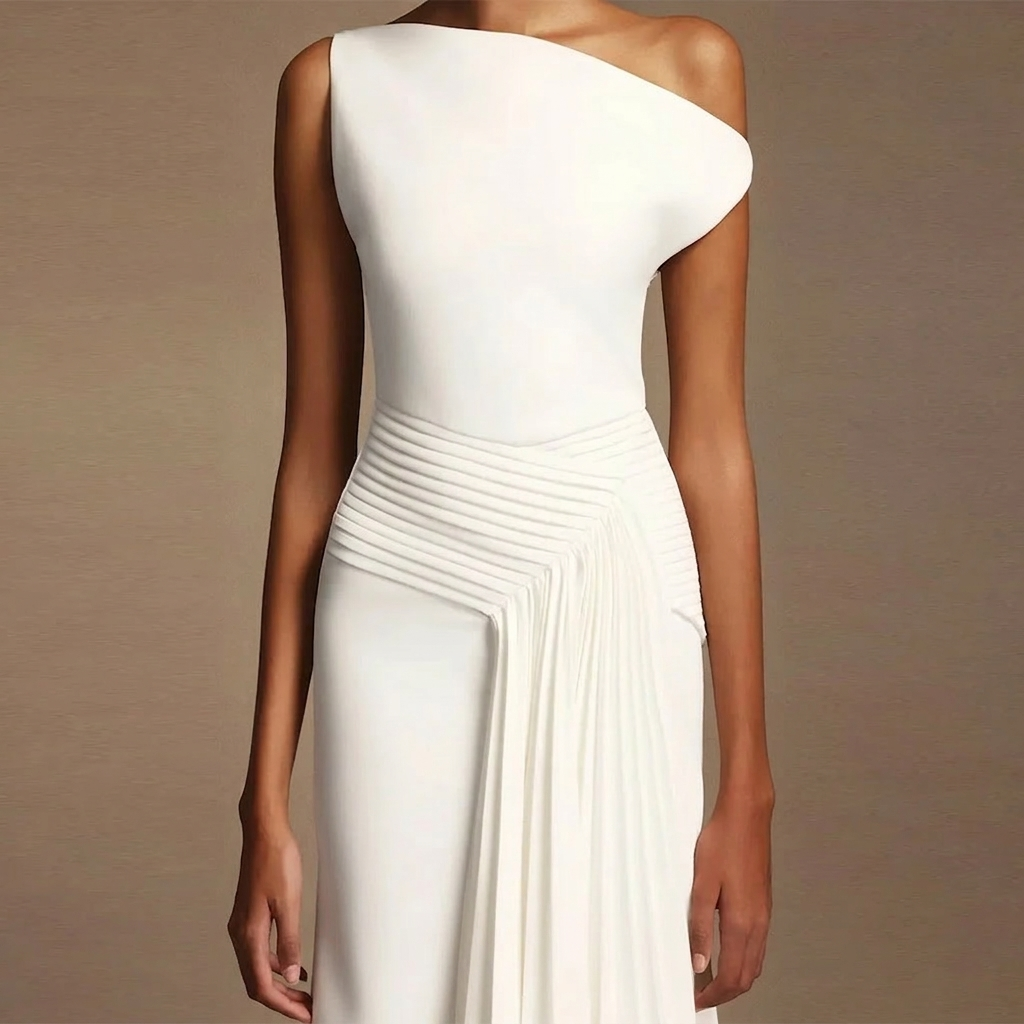 Dea White Drape — Abito Monospalla con Drappeggio