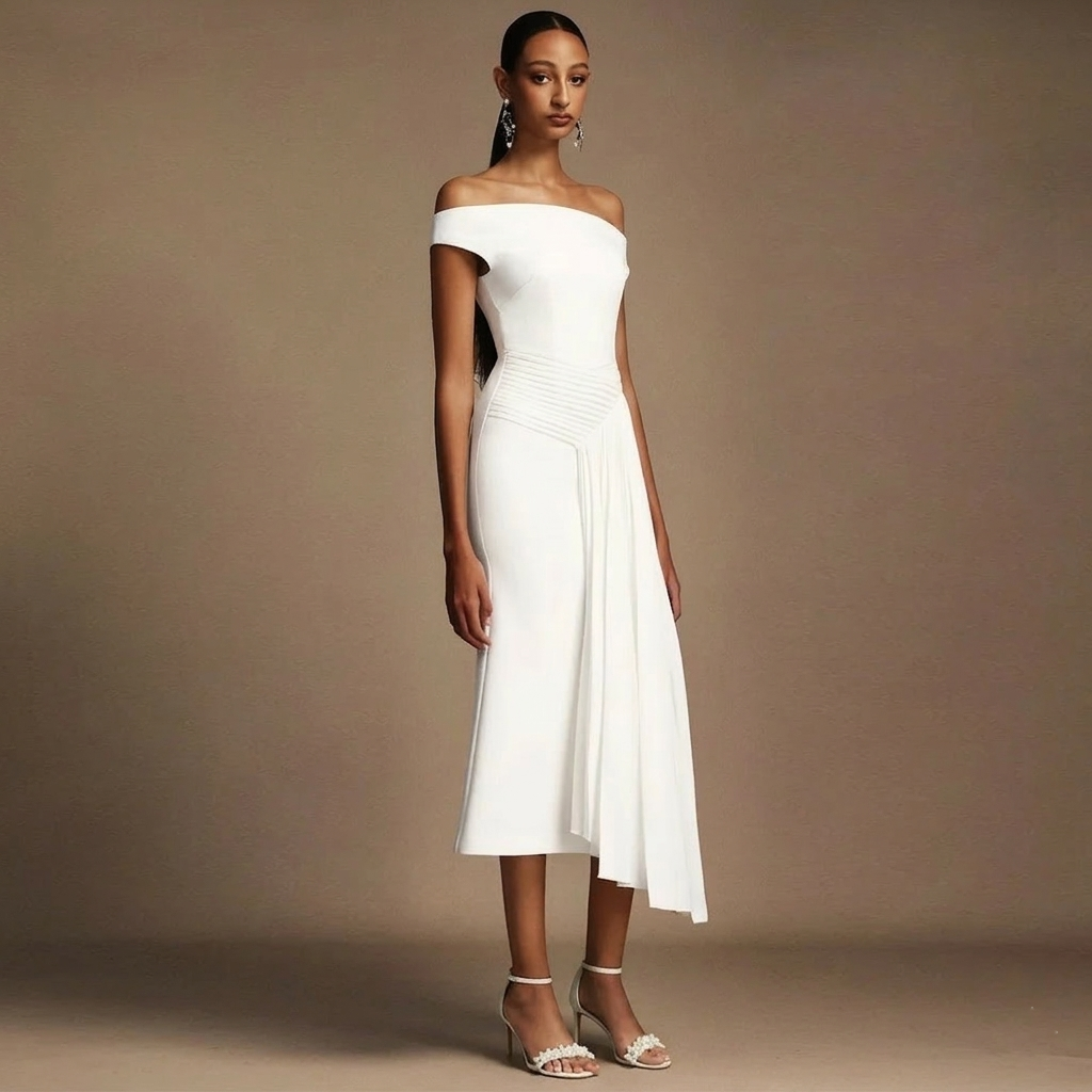 Dea White Drape — Abito Monospalla con Drappeggio