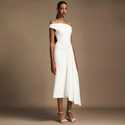 Dea White Drape — Abito Monospalla con Drappeggio