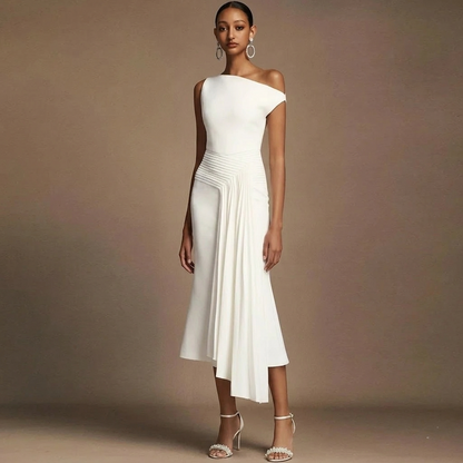 Dea White Drape — Abito Monospalla con Drappeggio
