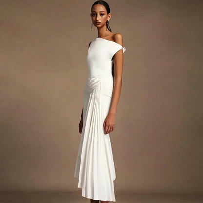 Dea White Drape — Abito Monospalla con Drappeggio