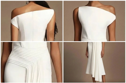 Dea White Drape — Abito Monospalla con Drappeggio