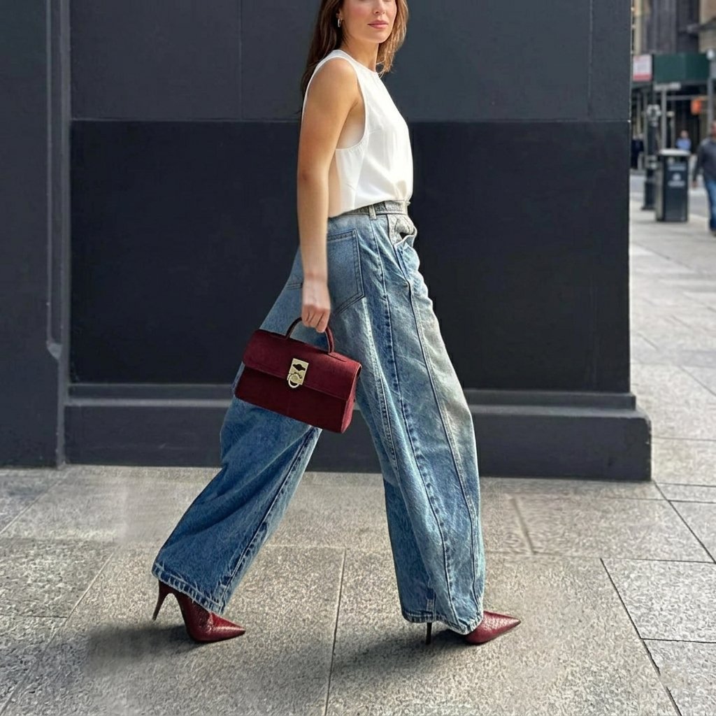 Retro Muse - Denim Wide-Leg a Vita Bassa