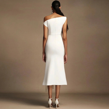 Dea White Drape — Abito Monospalla con Drappeggio