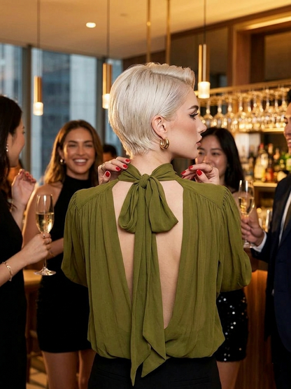 Olive Reverie – Blusa Sculptural Chiffon