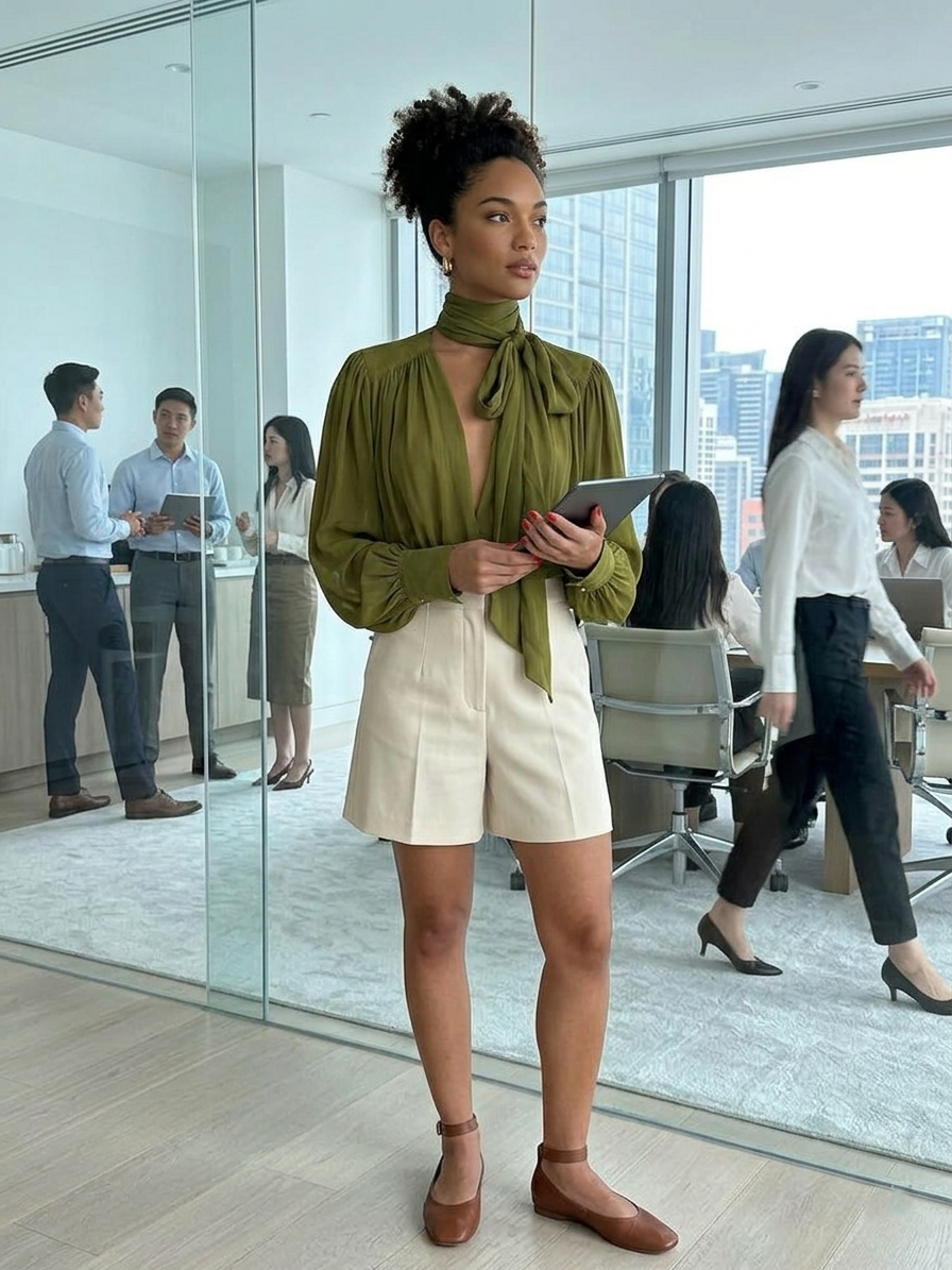 Olive Reverie – Blusa Sculptural Chiffon