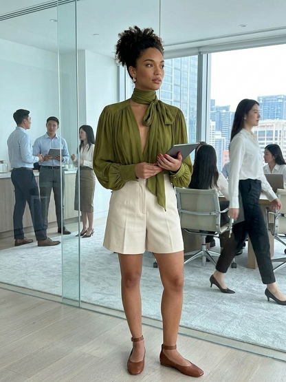 Olive Reverie – Blusa Sculptural Chiffon
