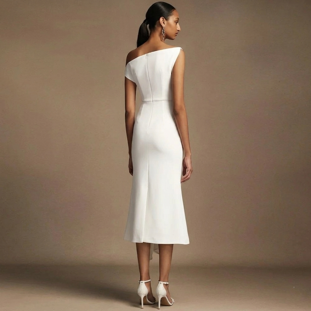 Dea White Drape — Abito Monospalla con Drappeggio