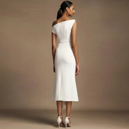 Dea White Drape — Abito Monospalla con Drappeggio