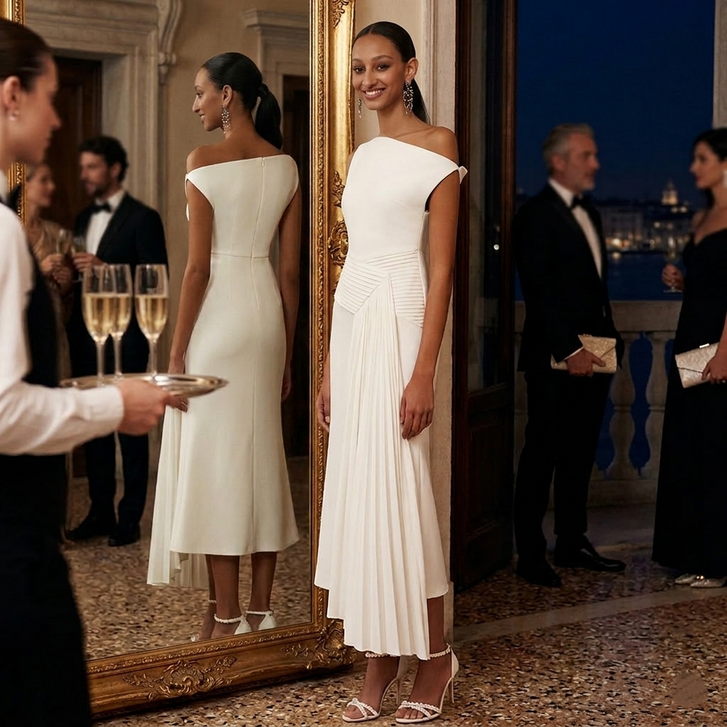Dea White Drape — Abito Monospalla con Drappeggio