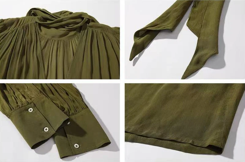 Olive Reverie – Blusa Sculptural Chiffon