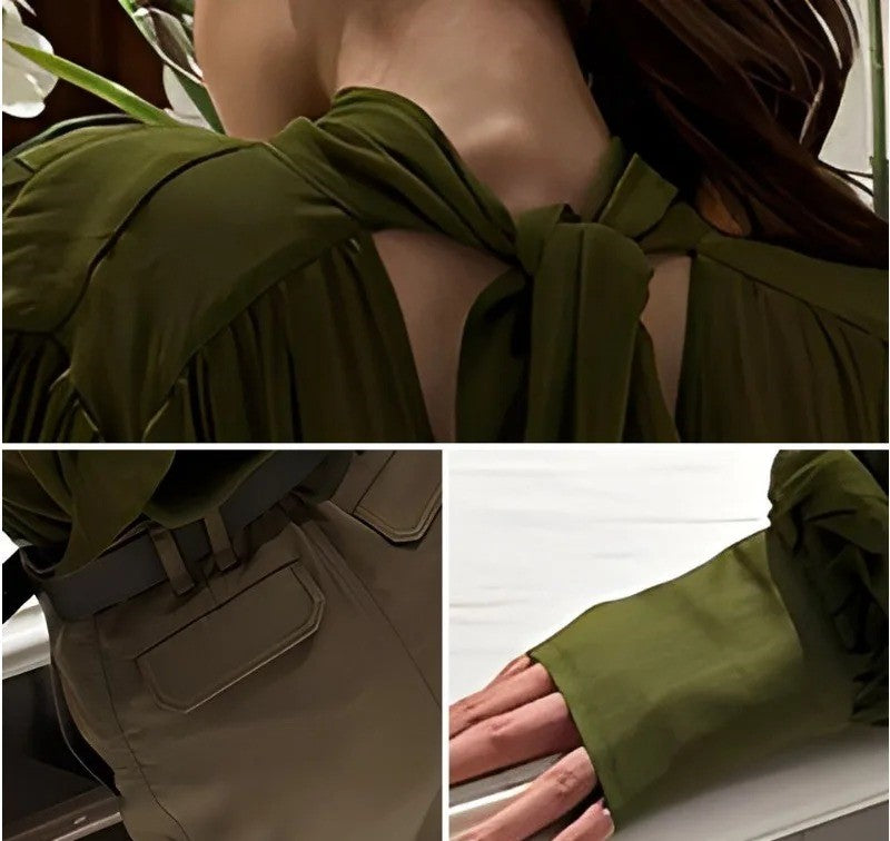 Olive Reverie – Blusa Sculptural Chiffon